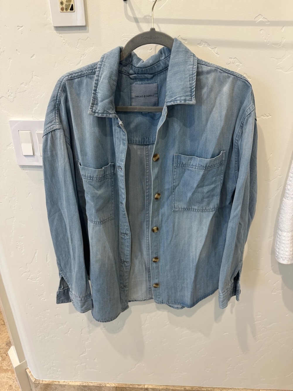 Thread & Supply Faded Blue Denim Button-Front Shirt Jacket